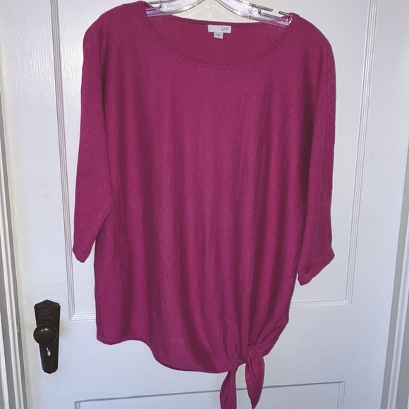 J. Jill tie-front linen blend knit short sleeve top fuchsia pink - Picture 1 of 5